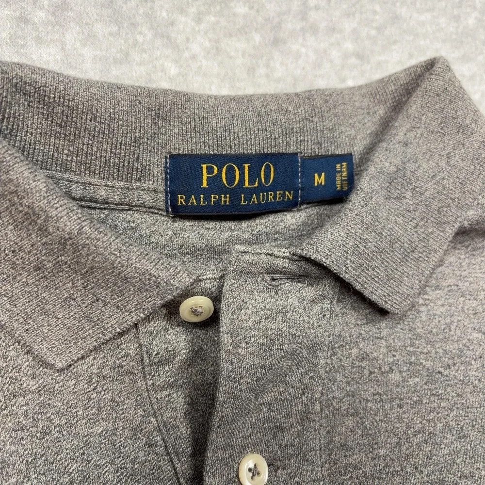 Polo Ralph Lauren Polo Shirt Mens Medium Gray Solid 100% Cotton Jersey Casual
